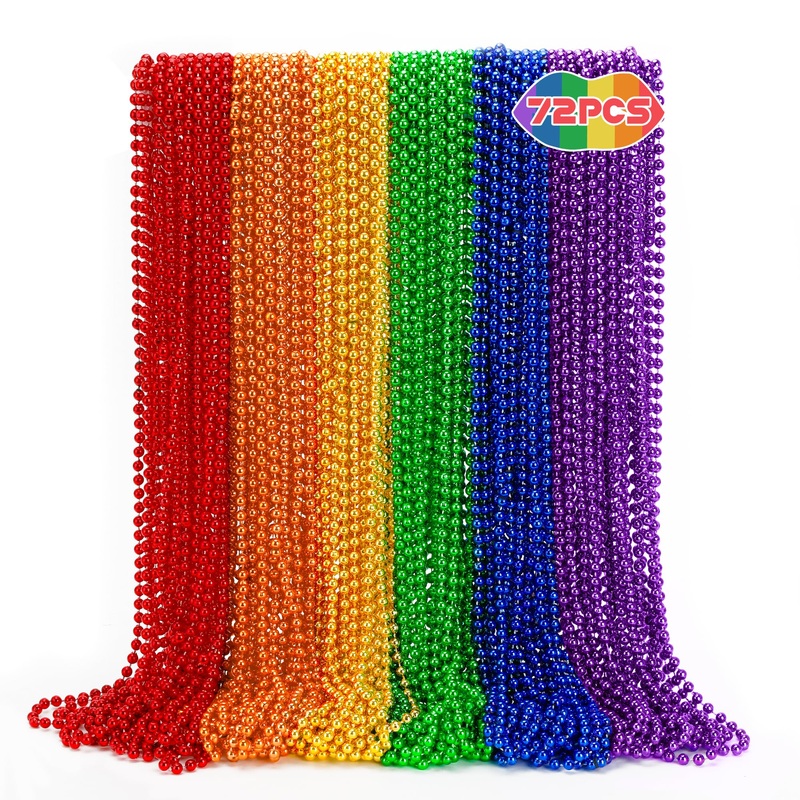 Eoboh 72Pcs Pride Beads Stuff, Pride Lgbtq Bead Necklace Accessories Bulk, Metallic 6 Kinds Of Rainbow Bead Necklace, Gay Lesbia