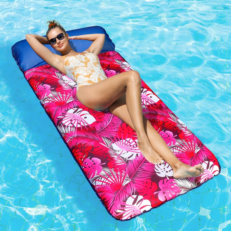 Finduwill Oversized Pool Lounger Floats Adults – 72” X37” Xl Fabric Covered Pool Float With Headrest, Ultra-Comfort Pool Float