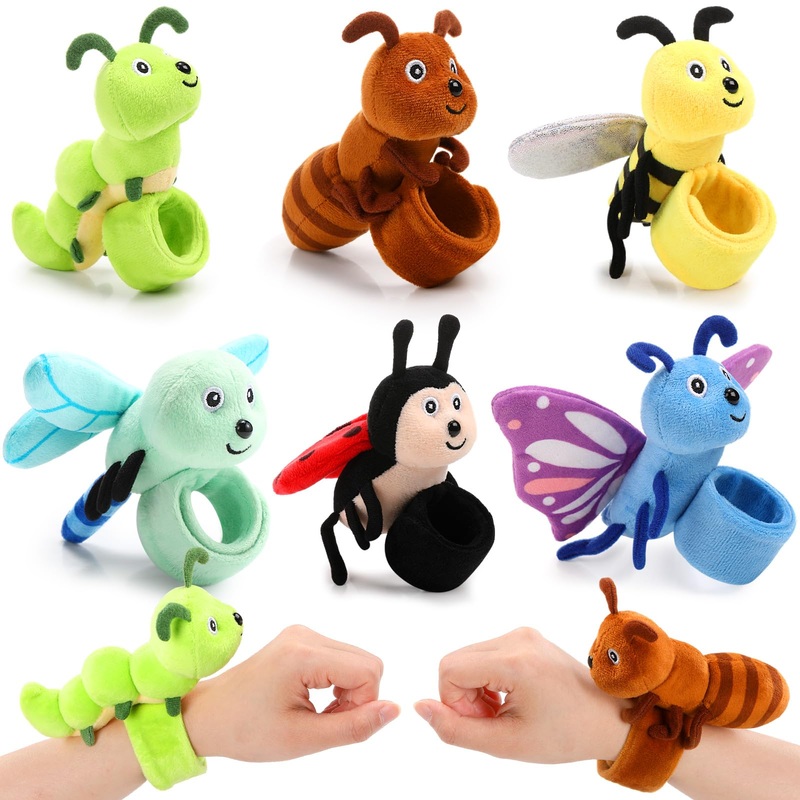 Gemscream 6 Pack Stuffed Animal Slap Bracelets For Kids, 8 Inch Plush Animal Wrist Cute Snap Bracelets In Bulk Easter Graduation