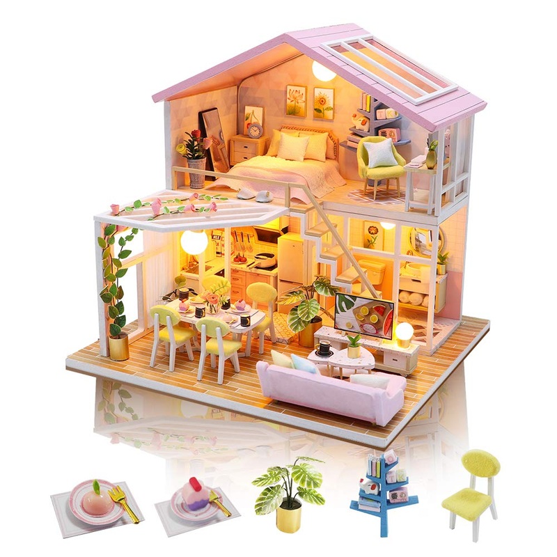 Gudoqi Diy Miniature Dollhouse Kit, Tiny House Kit With Furniture And Music, Miniature House Kit 1:24 Scale, Great Handmade Gift