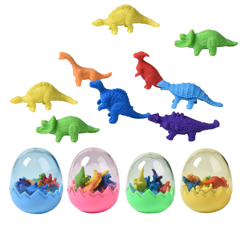 Hilaza Dinosaur Erasers With 12 Pieces Dinosaur Eggs For Kids, Mini Cute Dino Erasers Bulk For School Classroom Rewards Easter G
