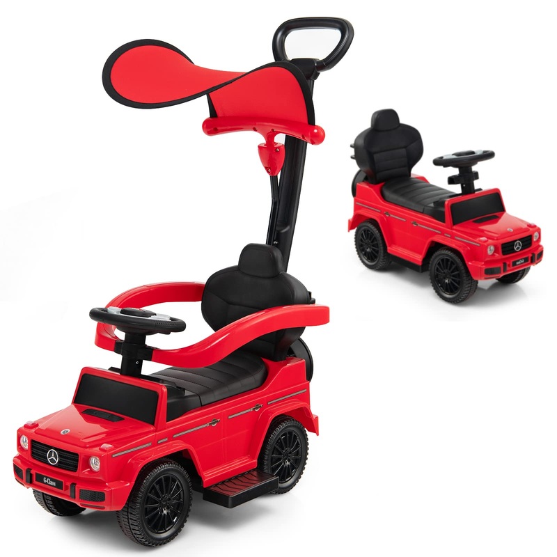 Honey Joy Push Cars For Toddlers, Mercedes Benz Kids Toy Car Stroller W/Push Handle & Detachable Guardrail, Horn & Engine Sound,