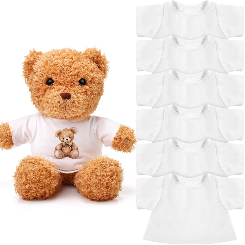 Litherr S 6 Pcs Sublimation Stuffed Bear Shirt Clothes Fit 8-12 Inch Stuffed Animal Blank Plush Bear Tshirts Tee Shirt For Diy M