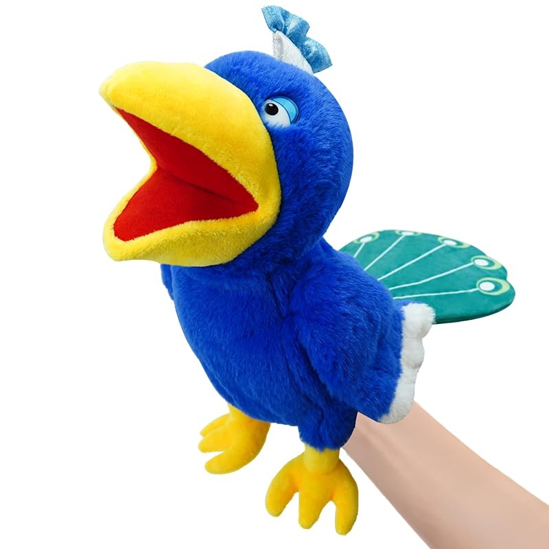 Okegztoa Puppets Peacock Hand Puppet,13.8” Animal Puppet Peacock Puppets Bird Stuffed Animal Hand Puppets For Kids With Movable
