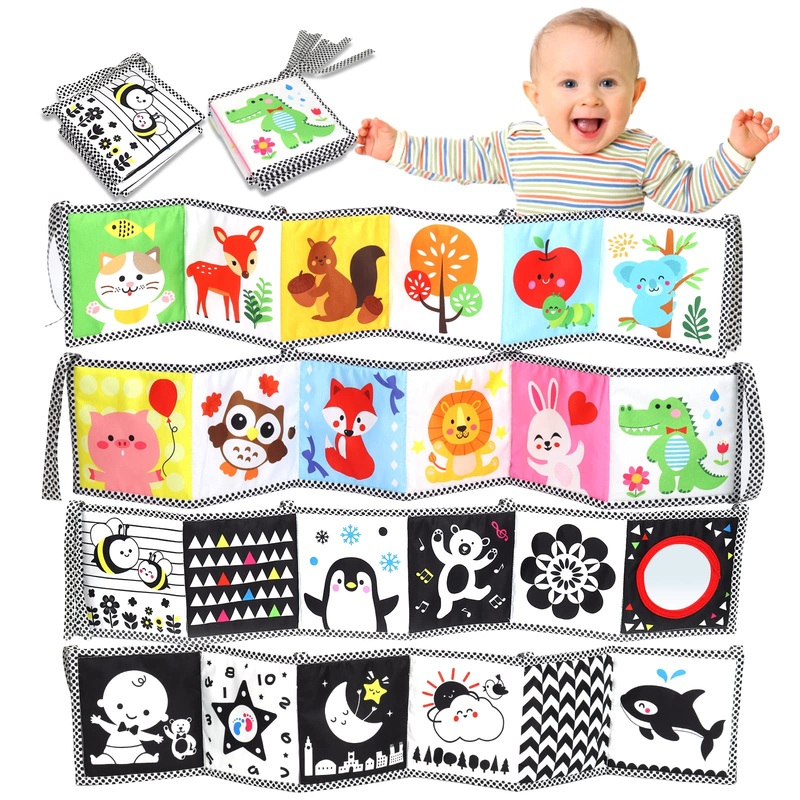 Okooko Black And White High Contrast Soft Baby Books 2Pcs Washable Tummy Time Toy Crib Stroller Toy Montessori Sensory Toy Early