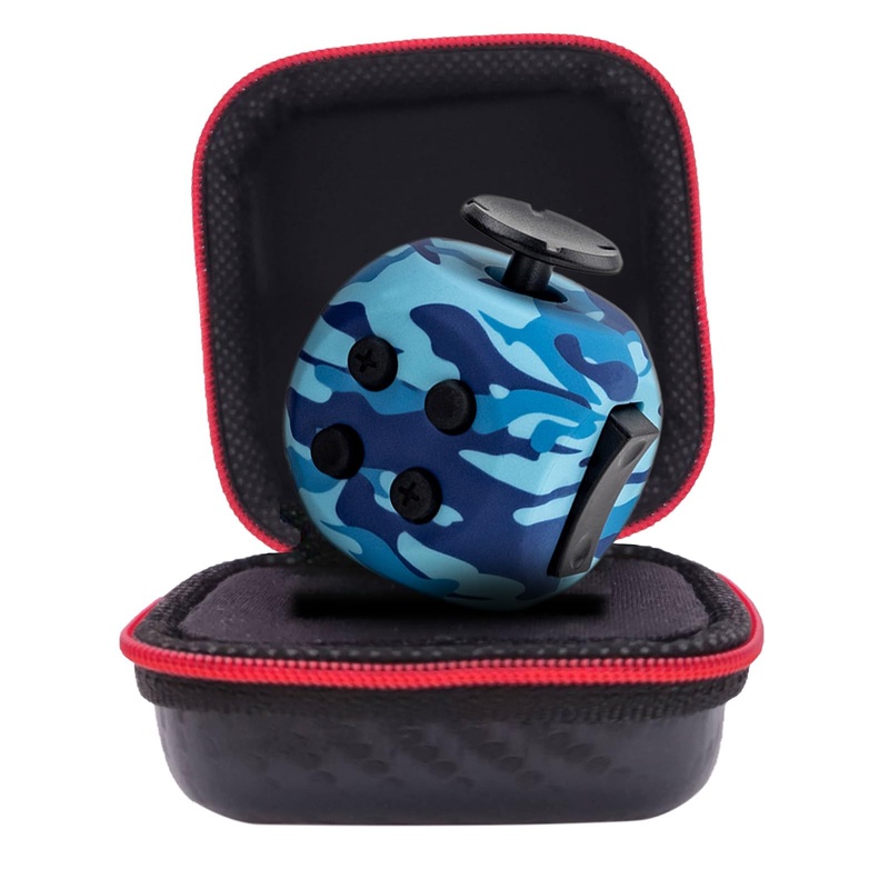Pilpoc Thefube Fidget Cube – 6 Sided Toy For Adults And Kids – Stress Relief & Focus – Audible/Silent With Carry Case (Navy Shad