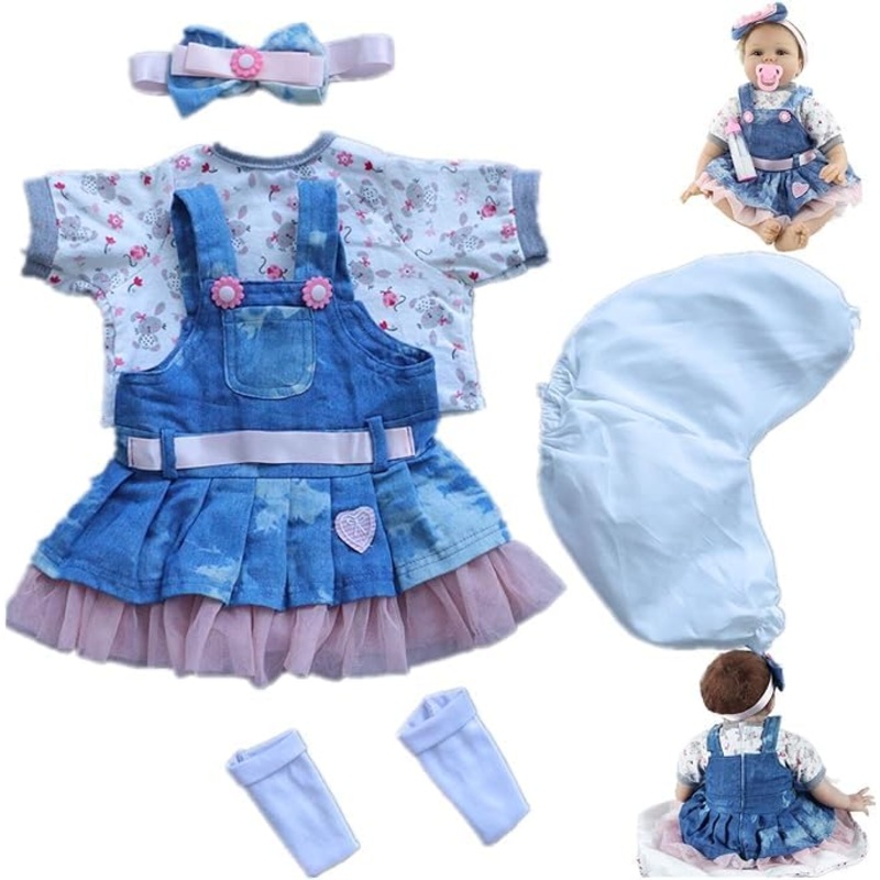 Reborn Baby Dolls Clothes For 17-22 Inch Girl Outfits Accesories ?Denim Skirt 5Pcs Set ?