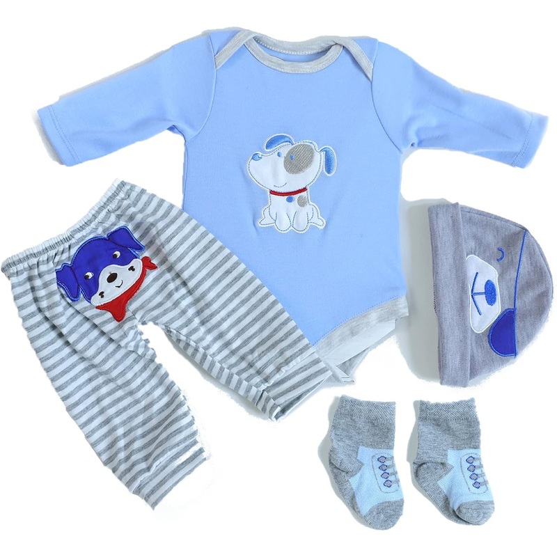 Scnbom Reborn Baby Dolls Boy Clothes For 17-24Inch Newborn Outfits Accesories (Blue Puppy 4Pcs Set)