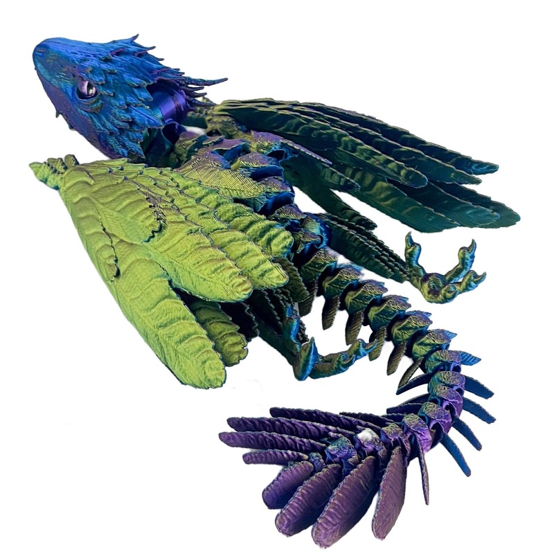 Sgyysg Feathered Wyvern, 3D Printed Articulated Dragon With Wings – Desktop Pet For Fantasy Enthusiasts (Dazzling Color)