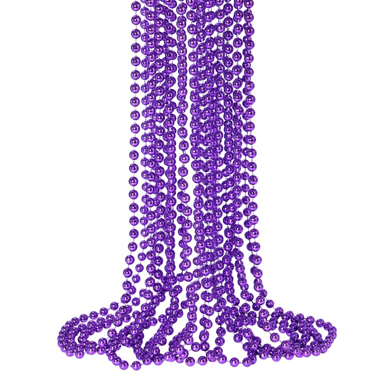 Shaoqinlin 12 Pcs Purple Mardi Gras Beads, Purple Beads Necklaces 33” Metallic Beaded Costume Necklaces Party Necklaces For Hal