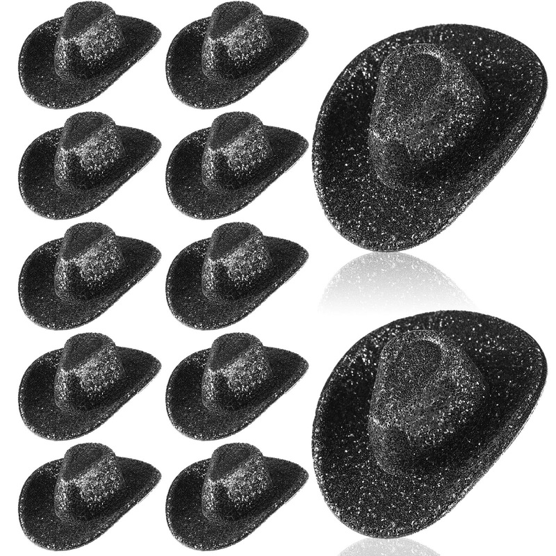 Sotiff Mini Western Cowboy Cowgirl Hat Small Disco Hat Cute Miniature Cap For Party Drinks Cupcake Toppers(Black)