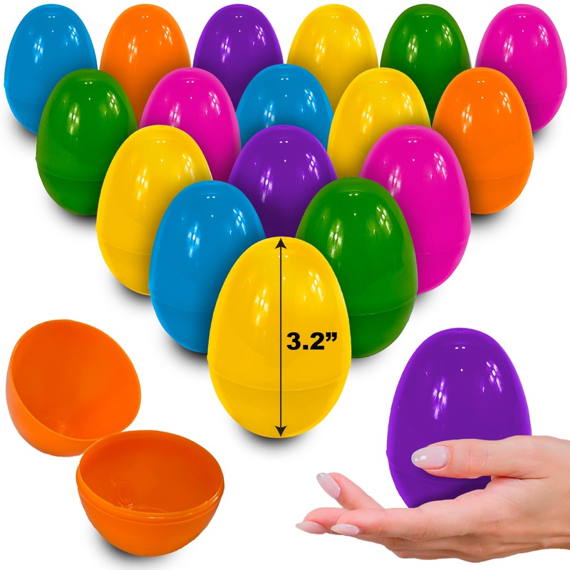 Stargo 12 Pack – Easter Eggs 3.2    Large Plastic Eggs Empty And Fillable For Easter Egg Hunt, Party Favor, Surprise Egg, Bright