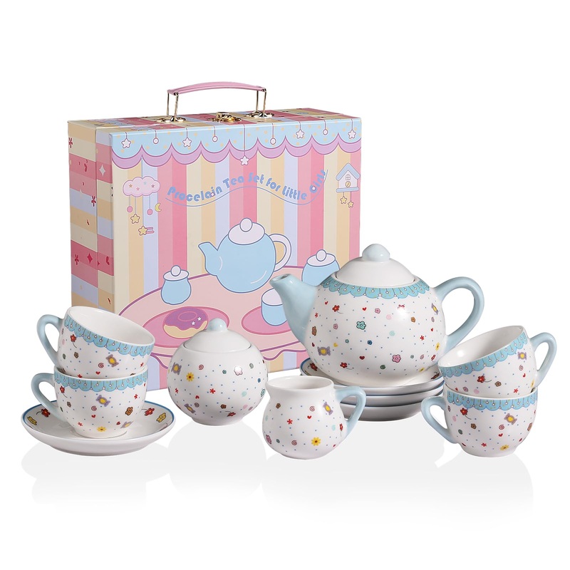 Sweejar Porcelain Tea Set For Little Girls,Kitchen Toys Tea Party Set For Kids Toddler Kitchen Pretend Toy Include Children Teap