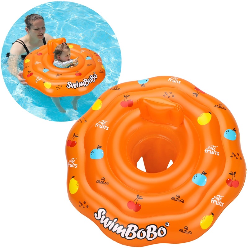 Swimbobo Inflatable Baby Swimming Float With Safe Seat For Age 6-36 Months Toddler (Orange)