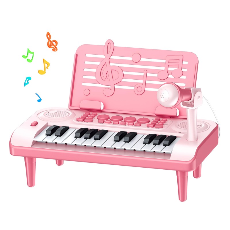 Toddler Piano Toys Gifts For Girl Age 1 2 3-5, Pink Baby Piano Music Toy, Kids Piano With 24 Keys, Microphone And Music Sheet St