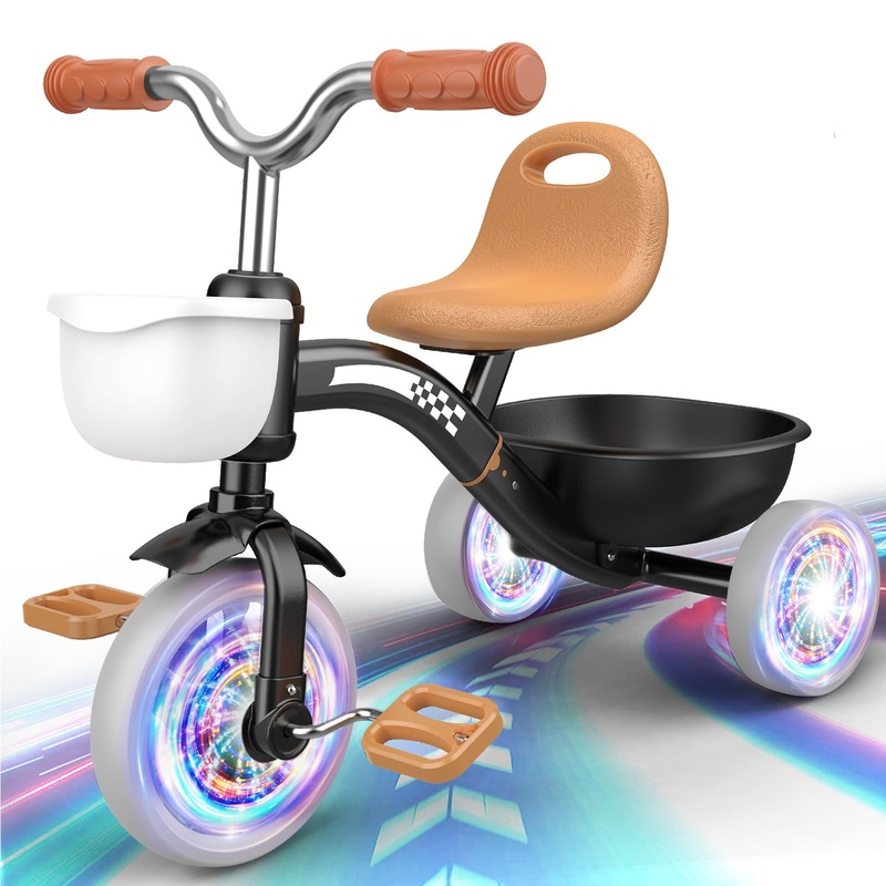 Toddler Tricycle For 1-3 3-5 Year Olds, Colorful Lighting Toddler Bike Baby, Toys For Ages 2-4 Boys, 3-Level Adjustable Seat, 2