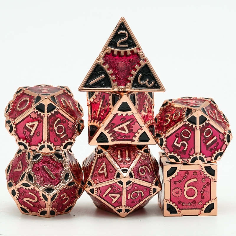Udixi Metal Dnd Dice Set, 7-Die Polyhedral D&D Dice Set For Dungeons And Dragons Role Playing Game, D And D (Red Copper-Red Blac