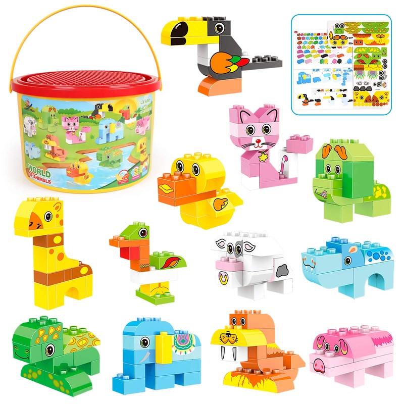 Animals Building Blocks Set, 122 Pieces Animal Building Toy Kit With Storage Box For Kids Ages 3 4 5 6 Years, Creative Stem Educ