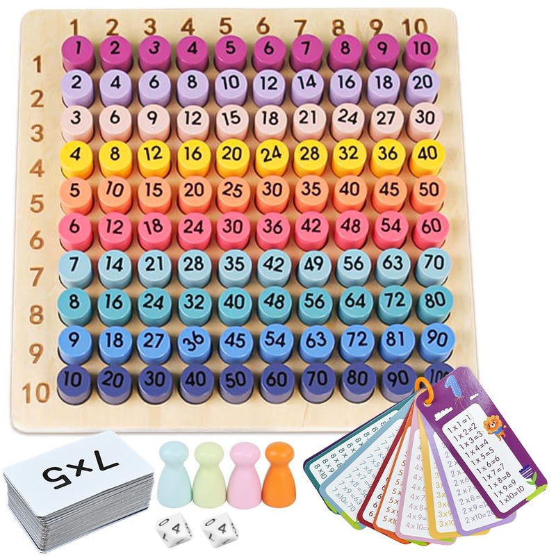 Buzifu Wooden Montessori Multiplication Board Game: Math Educational Toys Multiplication Table Board Game Montessori Math Materi