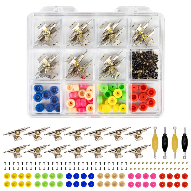 Displaymore Fingerboard Repair Kit -Includes Box & Tools-Mini 96Mm Finger Skateboard Parts Include 14 Brackets 48 Multicolour Wh