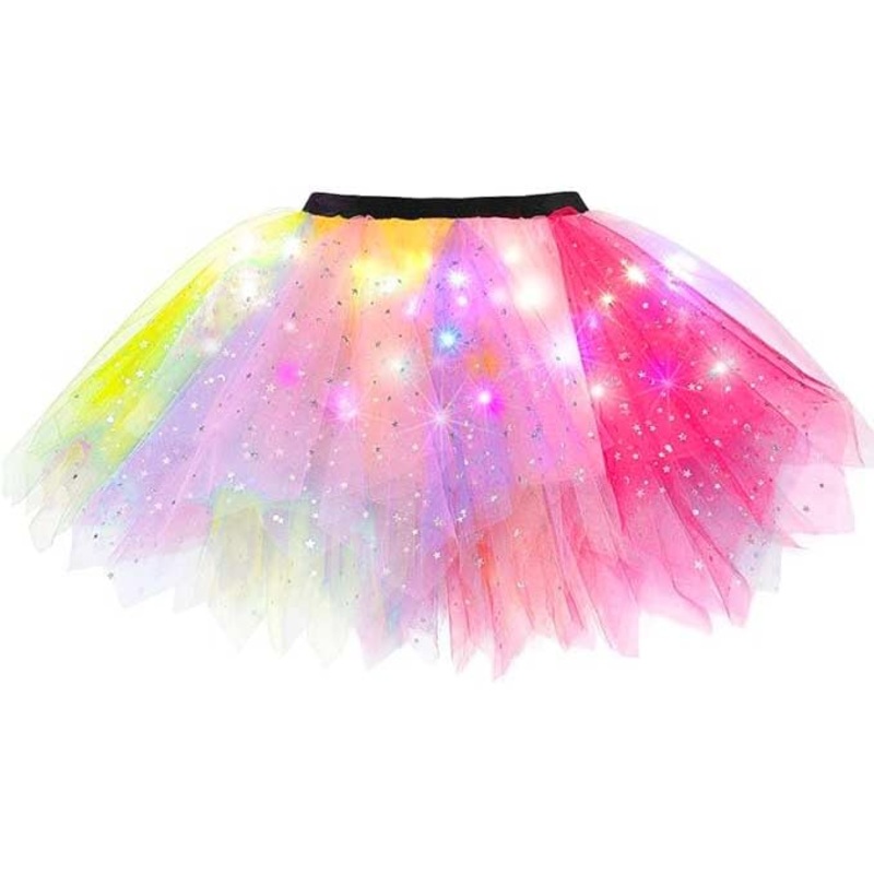 Earent Light Up Rainbow Tutu Skirt Layered Ballet Tulle Skirts Led Colorful Dance Tutus Princess Party Costume Skirt For Girls