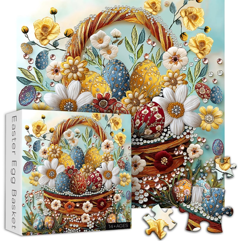 Easter Eggs Puzzles For Adults 1000 Pieces, Unique Art Easter Spring Flower Puzzle,Impossible Challenge Difficult Hard Jigsaw Fl