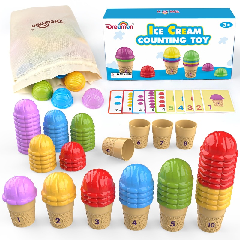 Ice Cream Color Sorting Toys For Toddlers, Montessori Counting Pretend Play Toys – 76 Pieces, Early Math Manipulatives Learning