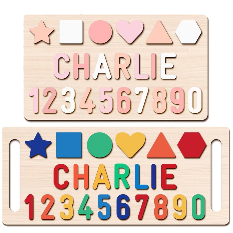 Ingifta Name Puzzle For Kids Personalized, Baby First Birthday Gifts, Wooden Custom Shapes Puzzle For Toddler 1-3, Montessori Le