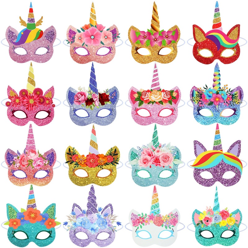 Marsui 32 Pcs Unicorn Monster Safari Animal Face Masks For Kids Cartoon Masks For Animal Birthday Party Decorations(Unicorn)