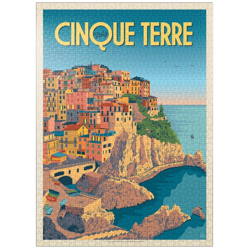 Mypuzzle Italy: Cinque Terre, Vintage Poster – Premium 1000 Piece Jigsaw Puzzle For Adults
