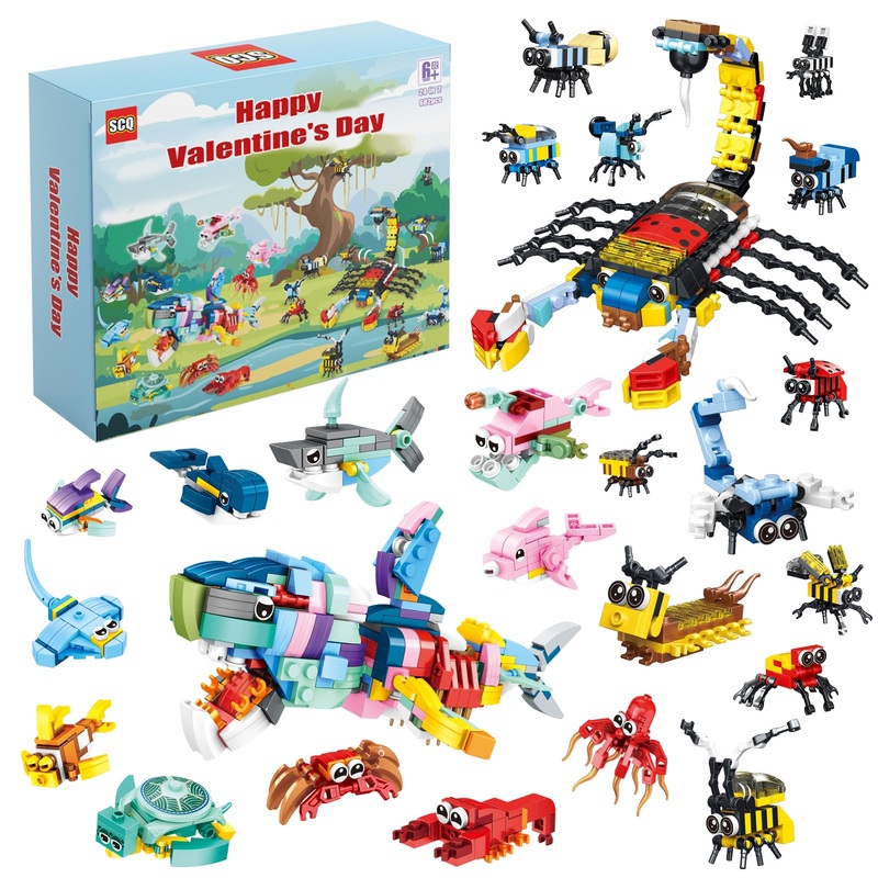 Shanchuangqi Building Blocks For Kids Classroom-24 Packs Animal Building Blocks With Cards, Class Boxes For Kids Boys Girls Part