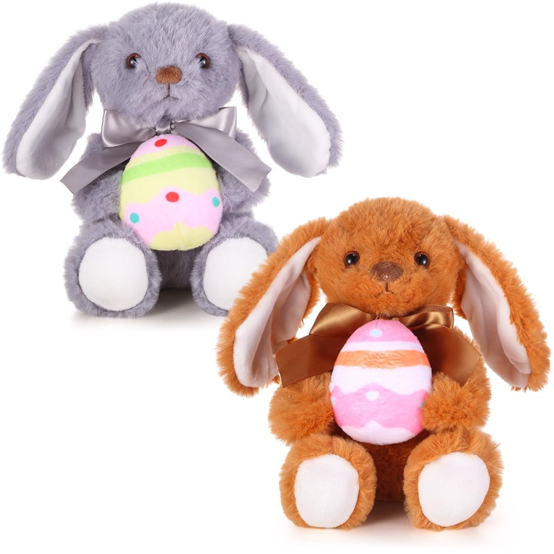 Simgoing Easter Bunny Stuffed Animal Cute Plush Rabbit Holding Easter Eggs Furry Bunny Plush Gift Happy Easter Basket Stuffers F