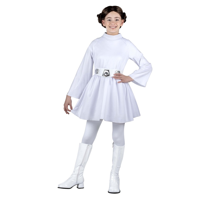 Star Wars Princess Leia Official Youth Halloween Costume – White Dress With Belt And Wig