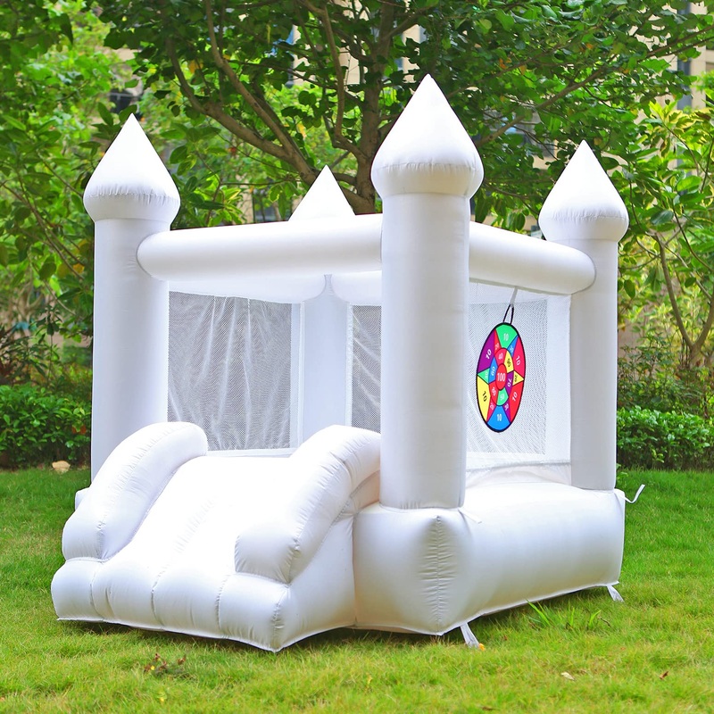 White Bounce House With Blower, Inflatable Trampoline For Kids, Bounce House With Slide, Durable And Easy To Install