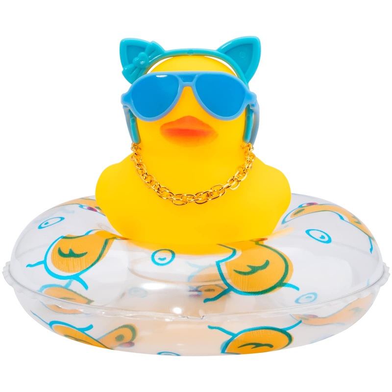 Wonuu Car Duck Rubber Duck Car Ornaments Duck Car Dashboard Decorations With Cute Headband Swim Ring Necklace Sunglasses, B-Blue