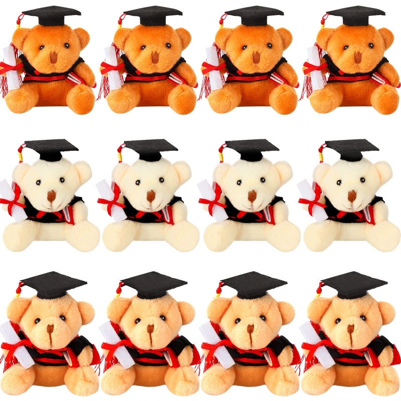 Zomiboo 12 Pieces Graduation Bears Class Of 2025 Mini Grad Bear Stuffed Animal 3.54 Inches With Cap Preschool Graduation Gifts B