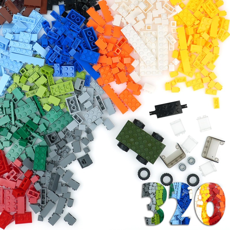 320 Pieces Bricks Parts Pack, Classic Creative Bulk Blocks Car Wheels And Axles Set, Compatible Starter Building Blocks In Rando