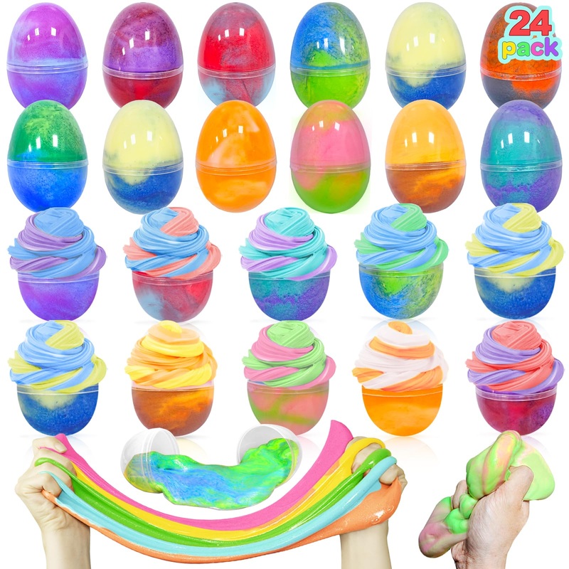 Amenon 24 Pack Easter Basket Filled With Butter Slime Kit Non-Sticky,Eggs Slime Stress Relief Squeeze Toys Surprise Egg For Kids