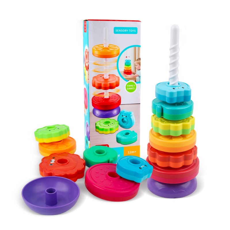 Byfwh Spinning Stacking Toys For Babies 12+ Month Rainbow Ring Flowers Animals Fruits Theme Stacker Abs Toys For Toddlers 1-3 Mo