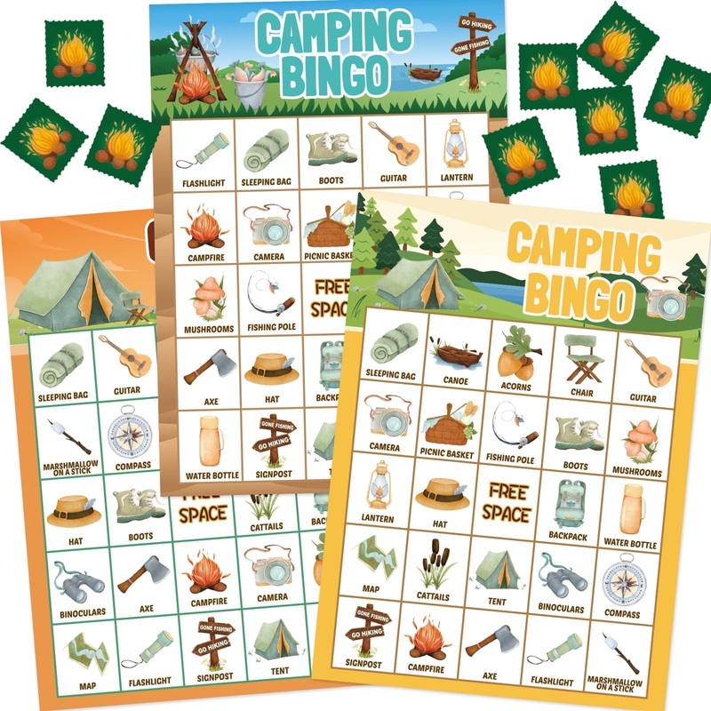 Camping Bingo Game For Kids 24 Players Outdoor Party Camp Adventure Activities Supply