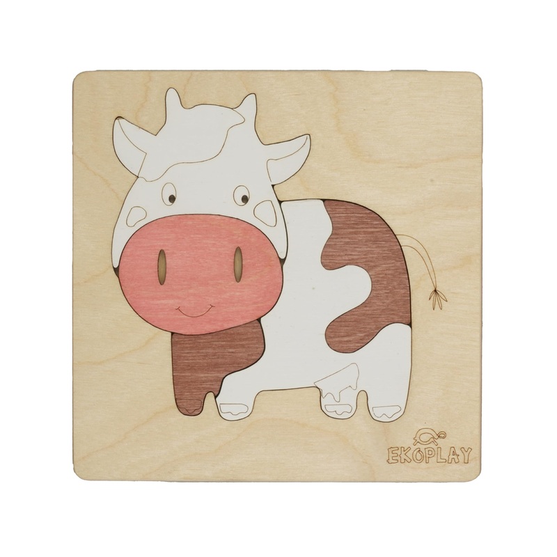 Happy Cow Wooden Puzzle For Kids | 5 Piece Jigsaw Puzzle For Preschool Kids | Learning Educational Toys Gifts For Boys Girls Age