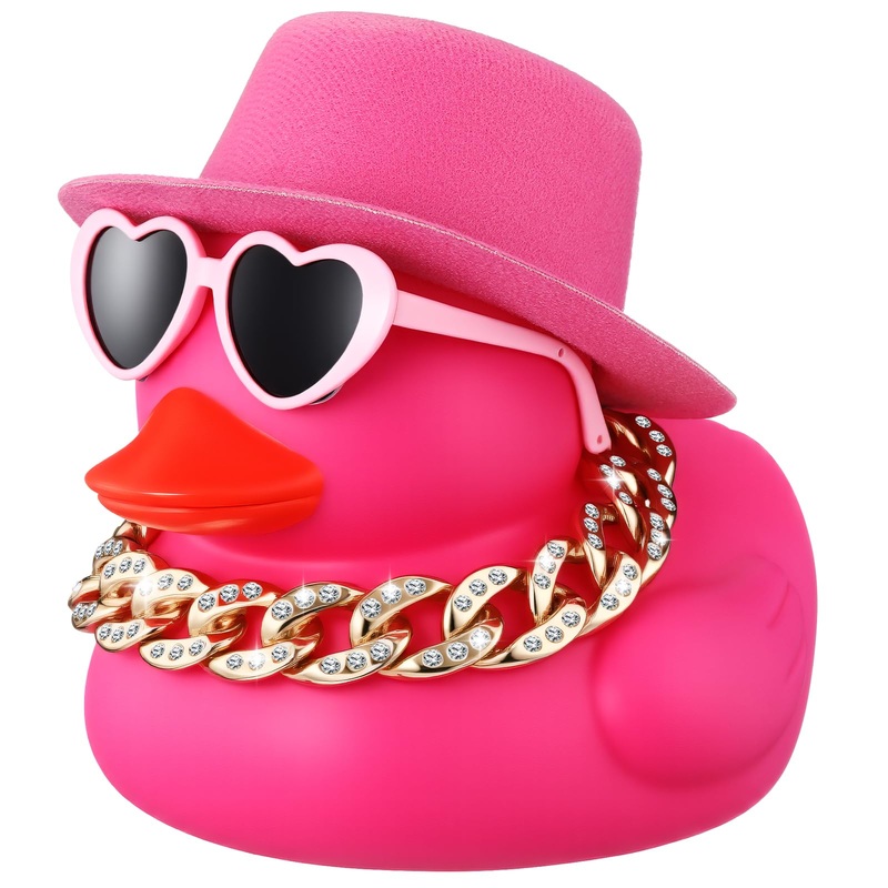 Honoson 6.89 Inches Giant Rubber Duck Funny Large Rubber Duck With Hat And Sunglasses Big Squeaky Duckling Car Ornaments Ducklin