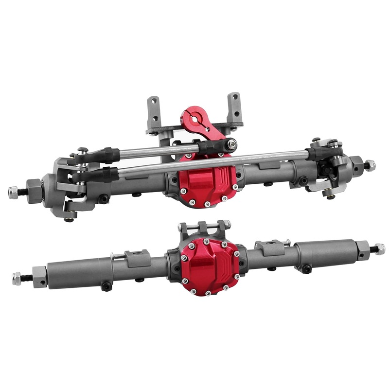 Hybdx Rc Cnc Aluminum Anodized Front And Rear Door Axle Kit Upgrade For 1/10 Rc Crawler Car Scx10 Ii 90046 90047 (Grey)