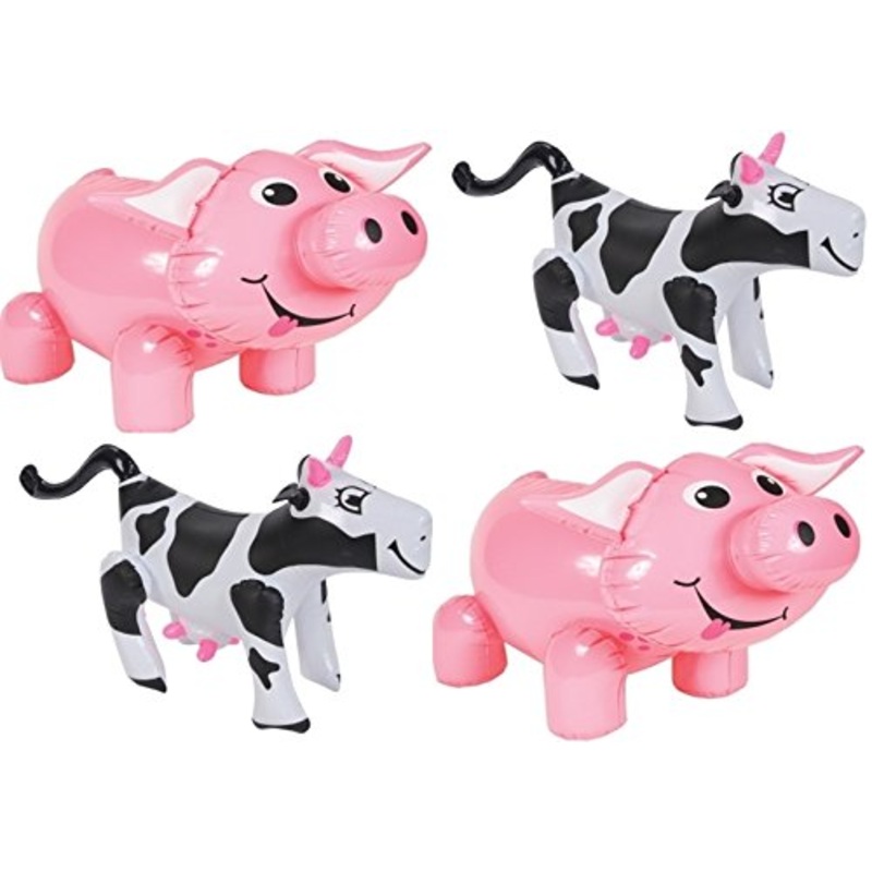 Inflate Pigs And Cows – Set Of 4 Barnyard Farm Animal Inflatables 24 Inches, 17 Inches (2 Pigs, 2 Cows)