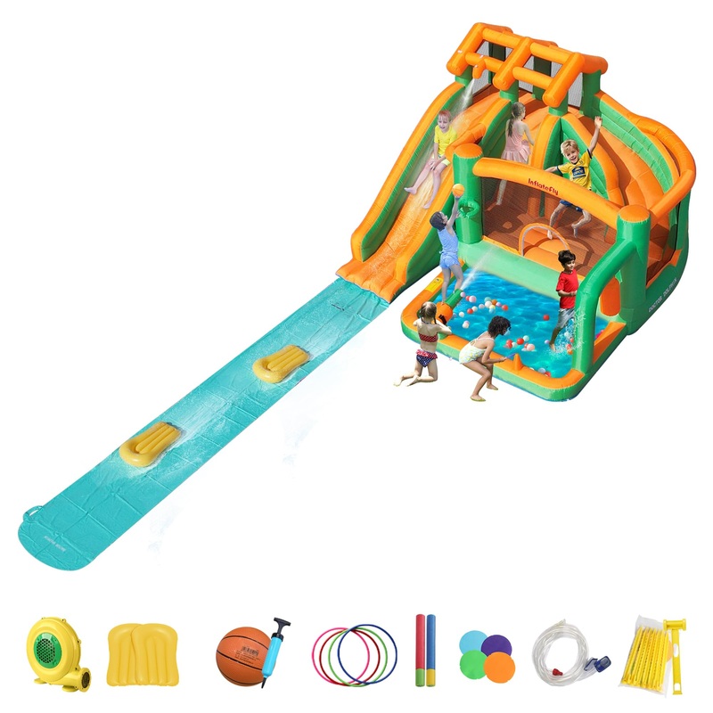 Inflatefly Bounce House Inflatable Waterslide Kids Bouncy Catle Dual Slides Water Park With Slip And Slide For Wet And Dry