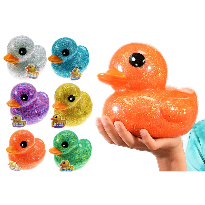 Ja-Ru, Giant Glitter Rubber Ducks Metallic Colors 7” (6 Units Assorted) Fidget Toy For Kids, Sensory Play Stress Relief Stockin