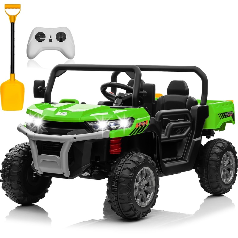 Joyracer 24V 4Wd Ride On Car, 2 Seater Dump Truck W/4X200W Motor, Gift Flower, 2.4G Remote Control, 4 Wheeler, Bluetooth Music,