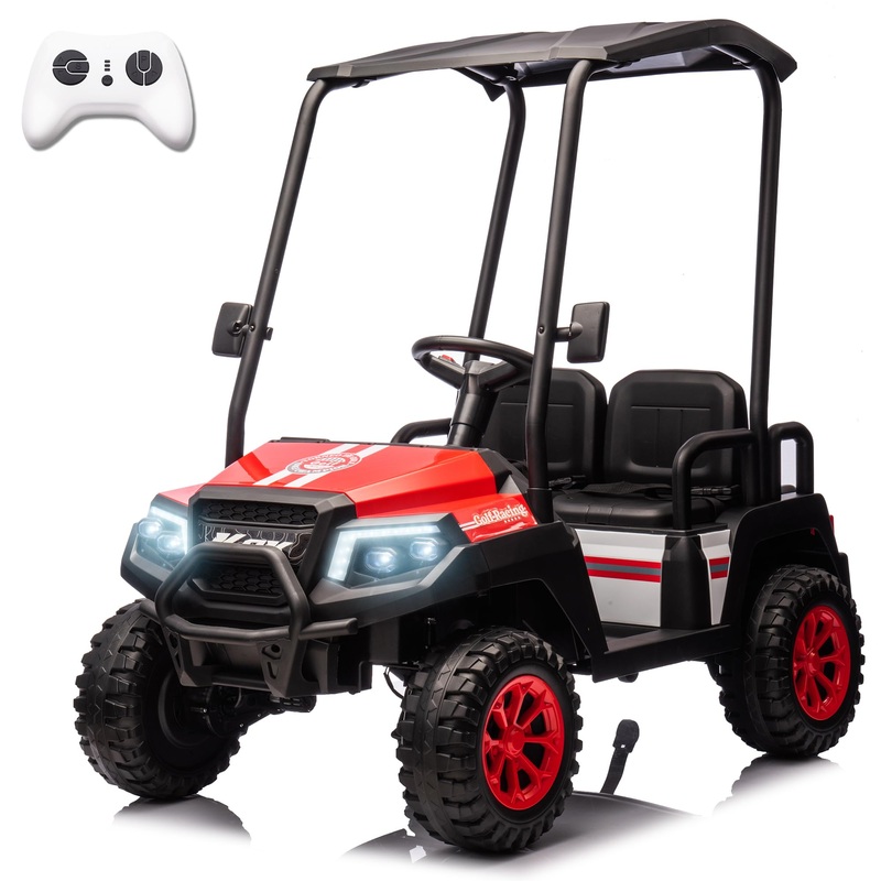 Karbost 24V 7Ah Ride On Car With Parent Remote Control, 4 Seater Kids Ride On Golf Cart With Plastic Roof, 4Wd Ride On Toys With