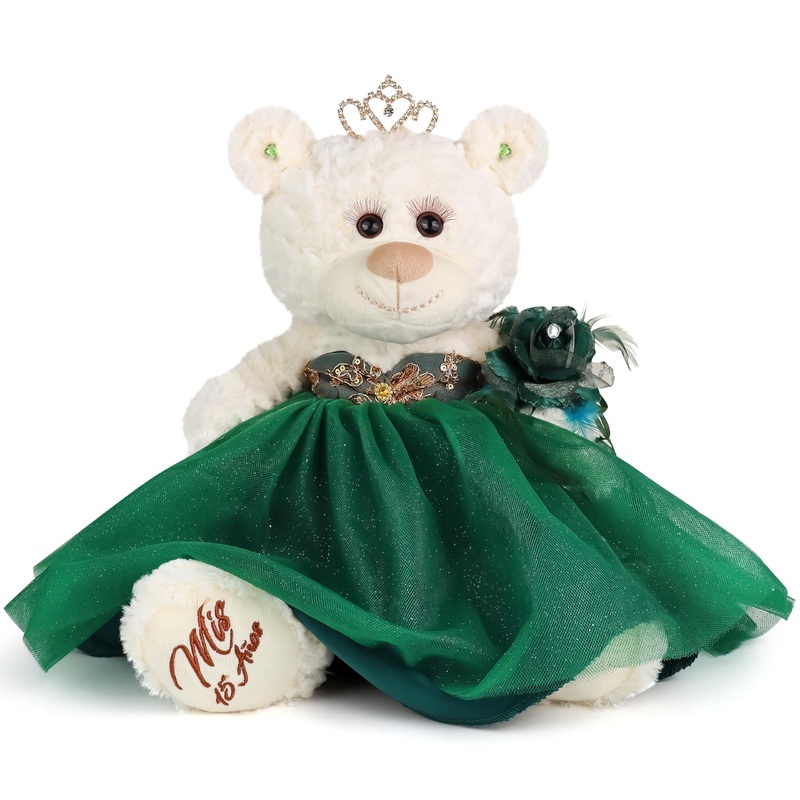 Kinnex Collections Since 1997 12” Quince Anos Teddy Bear With Dress Embroidery Mis 15 Anos (Centerpiece) ~ B09631-33G (Emerald