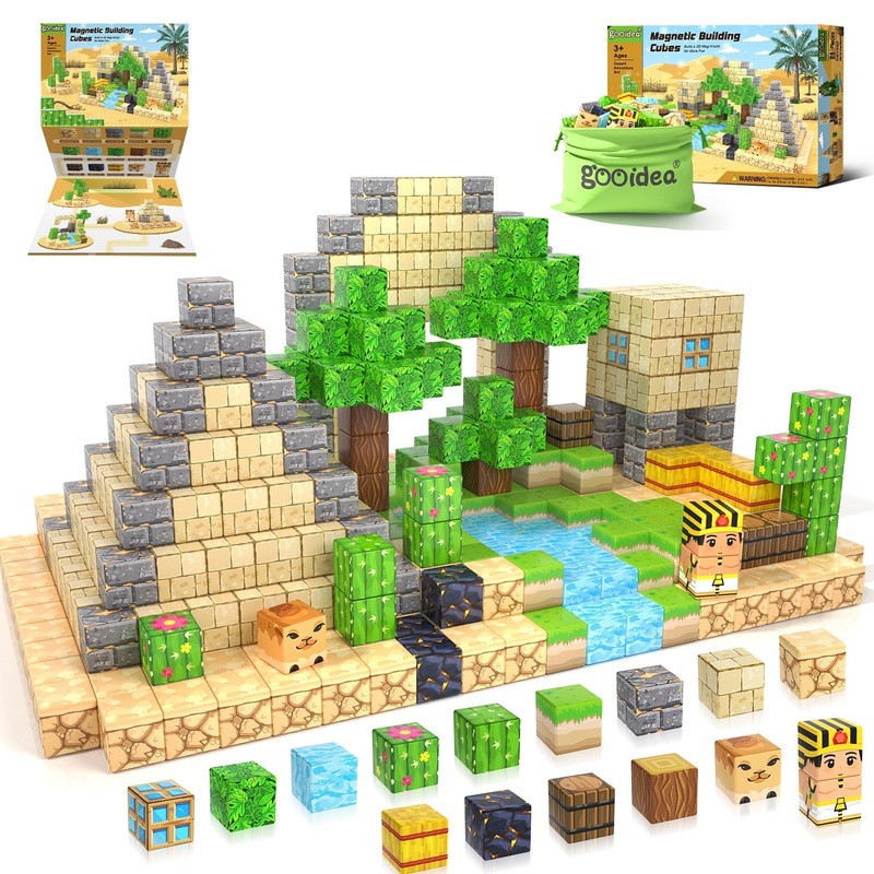 Large Magnetic Blocks Kids Toys, Sensory Learning Toys, Mine Magworld Building Craft, Desert Construction Set, 1 Magnetic Buildi